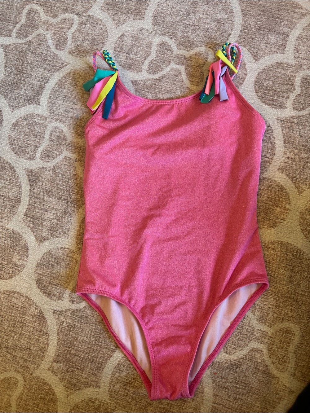 Beach Lingo girls pink shimmer with neon braided straps size 12